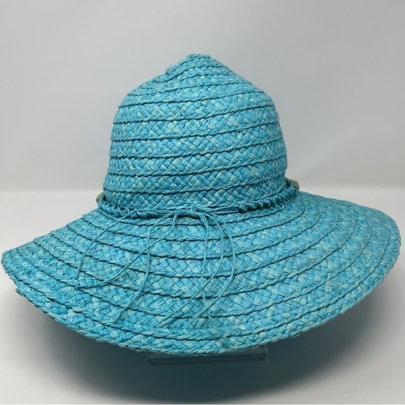 Vintage Light Sky Blue Sun Hat with Genuine Shell Design Summer Vacation Beach - Picture 6 of 15
